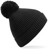 Beechfield CB382 Engineered Knit Ribbed Pom Pom Beanie - Black - One Size afbeelding