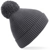 Beechfield CB382 Engineered Knit Ribbed Pom Pom Beanie - Graphite Grey - One Size afbeelding