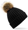 Beechfield CB412 Faux Fur Pop Pom Chunky Beanie - Black - One Size afbeelding