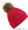 Beechfield CB412 Faux Fur Pop Pom Chunky Beanie - Classic Red - One Size afbeelding