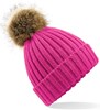Beechfield CB412 Faux Fur Pop Pom Chunky Beanie - Fuchsia - One Size afbeelding