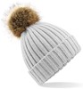 Beechfield CB412 Faux Fur Pop Pom Chunky Beanie - Light Grey - One Size afbeelding