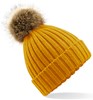 Beechfield CB412 Faux Fur Pop Pom Chunky Beanie - Mustard - One Size afbeelding
