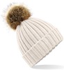 Beechfield CB412 Faux Fur Pop Pom Chunky Beanie - Oatmeal - One Size afbeelding