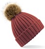 Beechfield CB412 Faux Fur Pop Pom Chunky Beanie - Orange Rust - One Size afbeelding