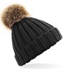 Beechfield CB412b Junior Faux Fur Pom Pom Chunky Beanie - Black - One Size afbeelding