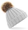 Beechfield CB412b Junior Faux Fur Pom Pom Chunky Beanie - Light Grey - One Size afbeelding
