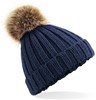 Beechfield CB412b Junior Faux Fur Pom Pom Chunky Beanie - Navy - One Size afbeelding