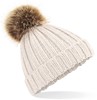 Beechfield CB412b Junior Faux Fur Pom Pom Chunky Beanie - Oatmeal - One Size afbeelding