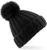 Beechfield CB413 Verbier Faux Fur Pop Pom Chunky Beanie - Black - One Size afbeelding