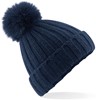 Beechfield CB413 Verbier Faux Fur Pop Pom Chunky Beanie - Navy - One Size afbeelding