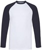 Fruit Of The Loom F296 Long Sleeve Baseball T - White/Deep Navy - M afbeelding