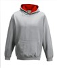 Just JH003K Kids´ Varsity Hoodie - Heather Grey/Fire Red - 9/11 (L)